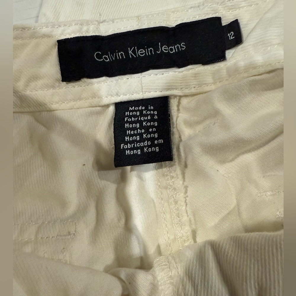 Calvin Klein Cream Animal Print Cropped Jeans Sz(12) - Picture 4 of 4